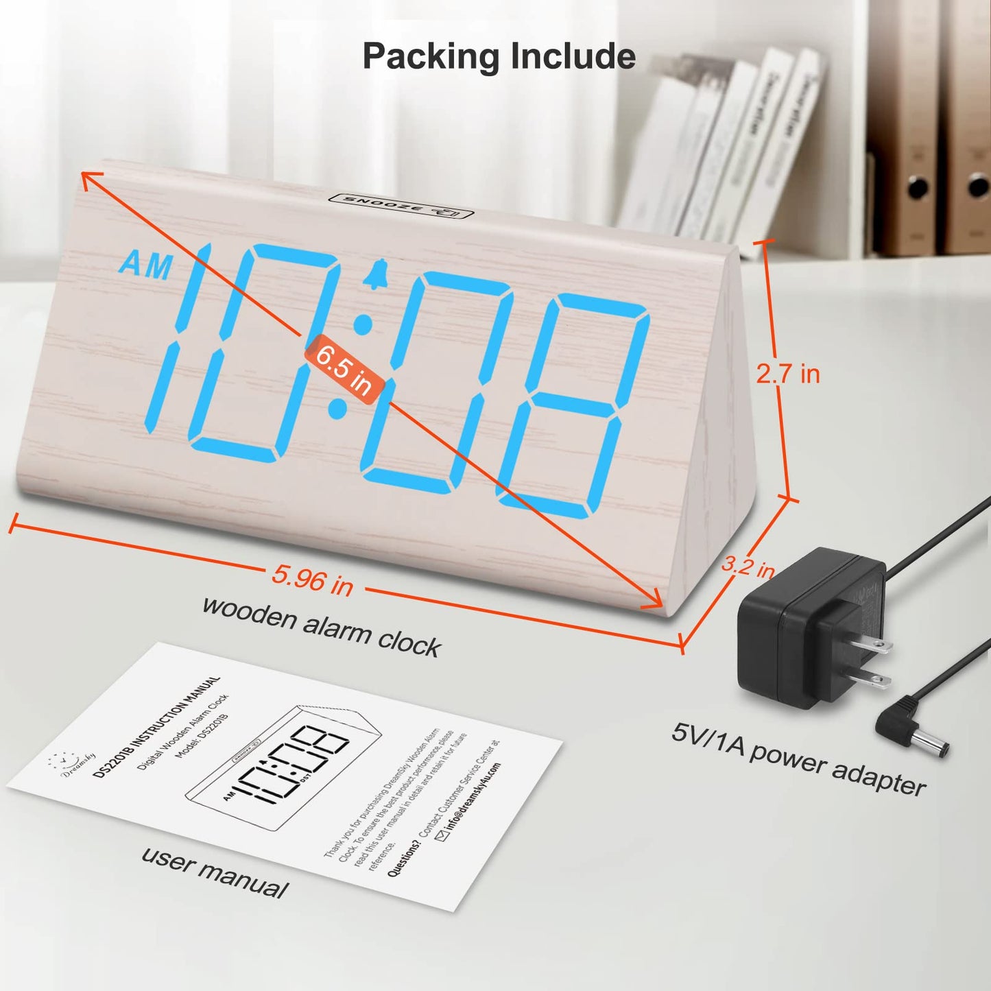 DreamSky Wooden Digital Alarm Clocks for Bedrooms - Electric Desk Clock with Large Numbers, USB Port, Loud Alarm for Heavy Sleepers, Adjustable Volume, Dimmer, Snooze, DST, 12/24H, Wood Décor (Brown)