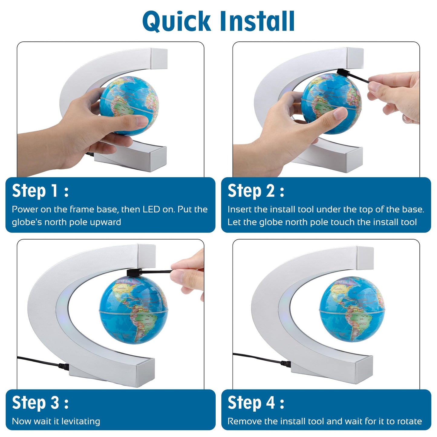 MOKOQI Magnetic Levitating Globe with LED Light, Cool Tech Gift for Men Father Boys and Girls , Birthday Gifts for Kids, Floating Globes World Desk Gadget Decor in Office Home/Display Frame Stand