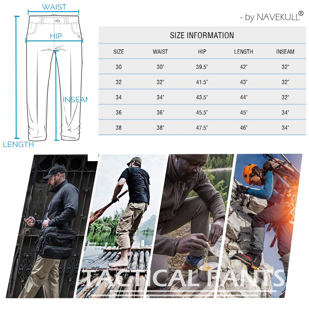 NAVEKULL Men's Outdoor Tactical Pants Rip Stop Lightweight Waterproof Military Combat Cargo Work Hiking Pants