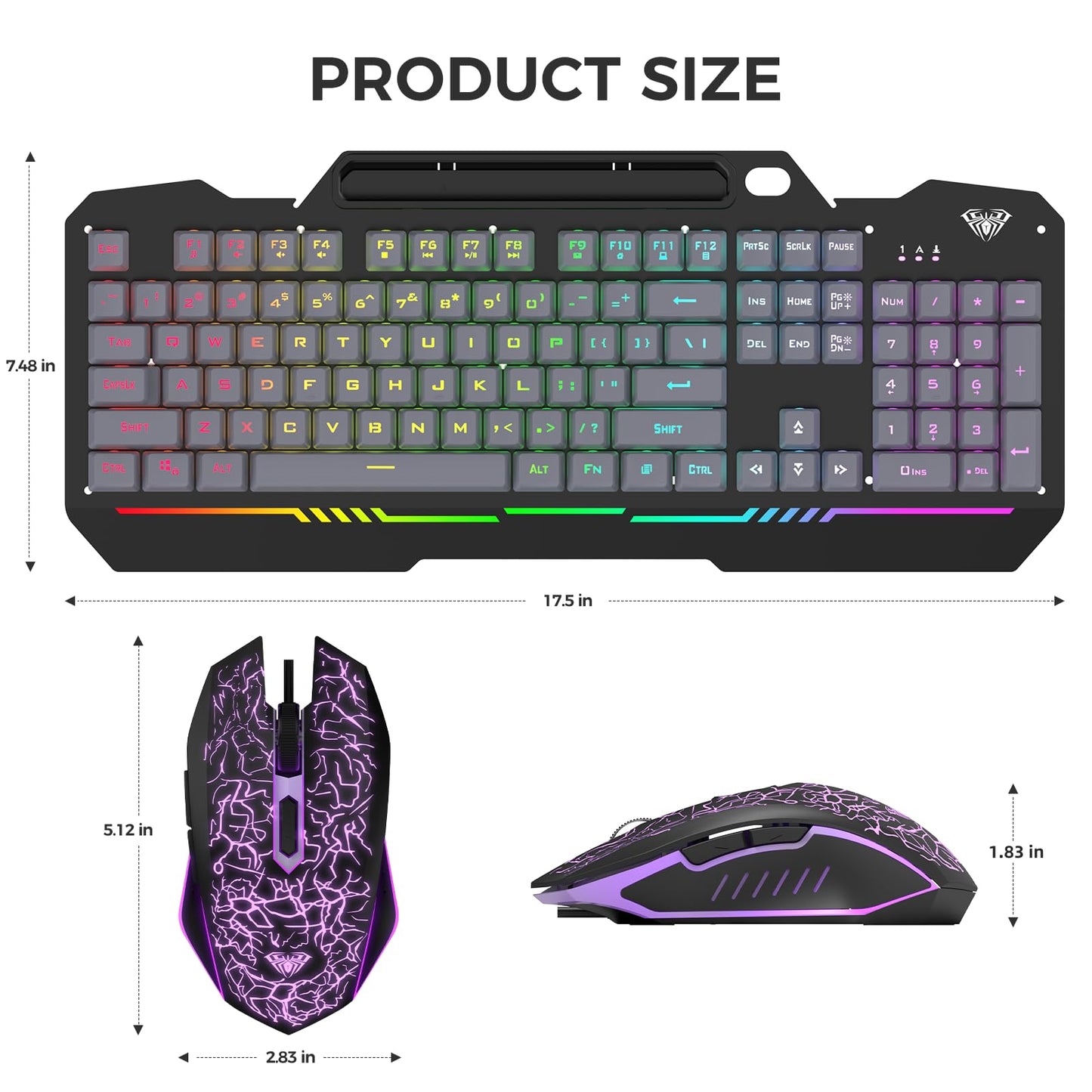 AULA Keyboard, T102 104 Keys Gaming Keyboard and Mouse Combo with RGB Backlit Quiet Computer Keyboard, All-Metal Panel, Waterproof Light Up PC Keyboard, USB Wired Keyboard Gaming for MAC Xbox PC Gamer