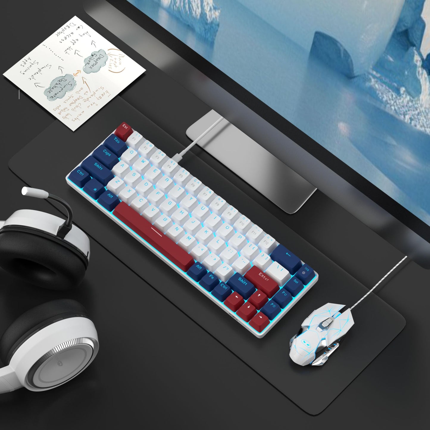 MageGee Portable 60% Mechanical Gaming Keyboard, MK-Box LED Backlit Compact 68 Keys Mini Wired Office Keyboard with Red Switch for Windows Laptop PC Mac - Black/Grey