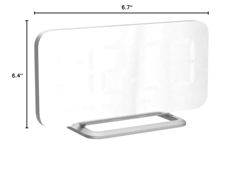 Slim LED Digital Alarm Clock, Mirror Surface for Makeup, with Diming, Large Display, Easy Setting, USB Ports, Modern Decor for Bedroom, Desk, Xmas, Birthday Gift for Women, Sister, Teen Girl, Silver