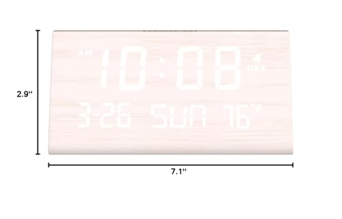 DreamSky Digital Alarm Clocks for Bedrooms - Wooden Desk Clock with Date, Day of Week, USB Port, Temperature, Dimmer for Bedside Table, Living Room, Office, Adjustable Volume, Auto DST, Wood Decor