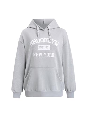 SOLY HUX Graphic Hoodies for Women Letter Print Drawstring Hooded Sweatshirt Long Sleeve Fall Pullover Tops with Pocket