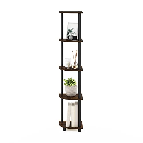 Furinno Turn-N-Tube 5 Tier Corner Display Rack Multipurpose Shelving Unit, 1-Pack, Espresso/Black