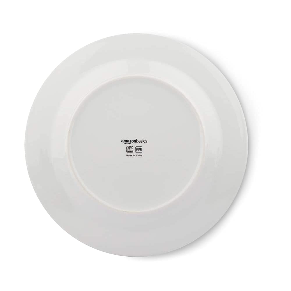 Amazon Basics 18-Piece Kitchen Dinnerware Set, Plates, Dishes, Bowls, Service for 6, White Porcelain Coupe