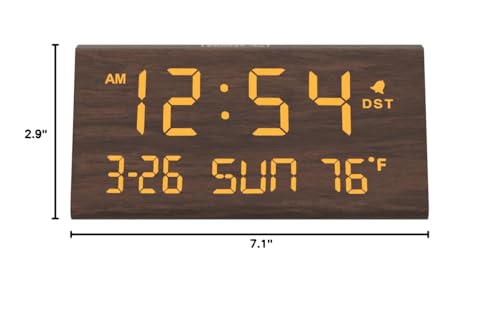 DreamSky Digital Alarm Clocks for Bedrooms - Wooden Desk Clock with Date, Day of Week, USB Port, Temperature, Dimmer for Bedside Table, Living Room, Office, Adjustable Volume, Auto DST, Wood Decor