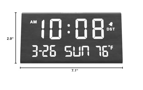 DreamSky Digital Alarm Clocks for Bedrooms - Wooden Desk Clock with Date, Day of Week, USB Port, Temperature, Dimmer for Bedside Table, Living Room, Office, Adjustable Volume, Auto DST, Wood Decor
