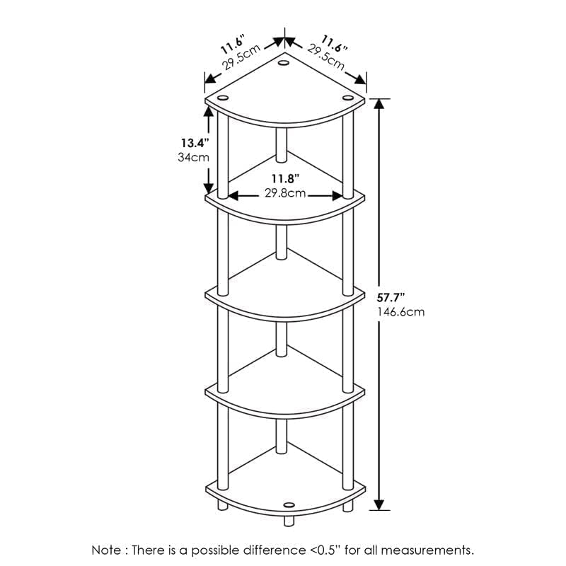 Furinno Turn-N-Tube 5 Tier Corner Display Rack Multipurpose Shelving Unit, 1-Pack, Espresso/Black