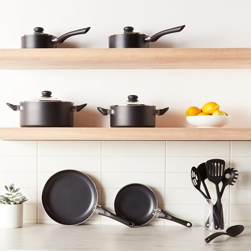 Amazon Basics Non Stick 8-Piece Kitchen Cookware Set, Includes Pots and Pans, Black