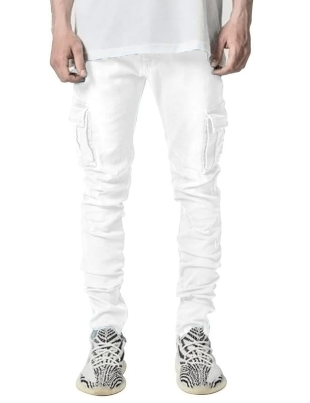 HUNGSON Men's Slim Fit Stretch Jeans Ripped Skinny Jeans for Men, Distressed Straight Leg Fashion Comfort Flex Waist Pants