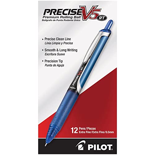 Pilot, Precise V5 RT Refillable & Retractable Rolling Ball Pens, Extra Fine Point 0.5 mm, Assorted Colors, Pack of 12