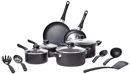 Amazon Basics Non Stick 8-Piece Kitchen Cookware Set, Includes Pots and Pans, Black