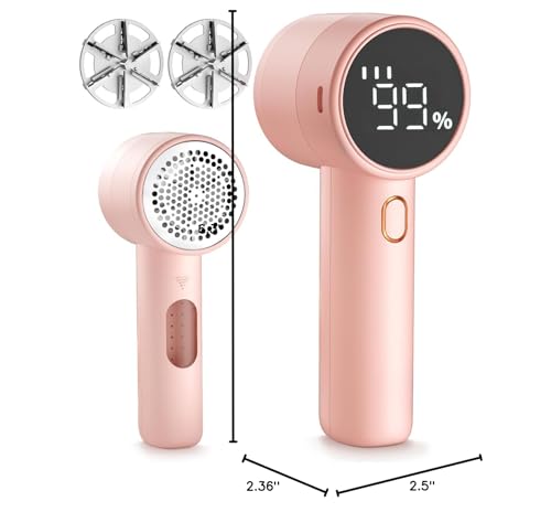 Fabric Shaver, Lint Remover Rechargeable, Electric Portable Sweater Defuzzer with 3 Speeds, 6 Leaf Blades, Digital LED Display to Remove Pilling for Clothes, Furniture, Sweater, Couch, Blanket