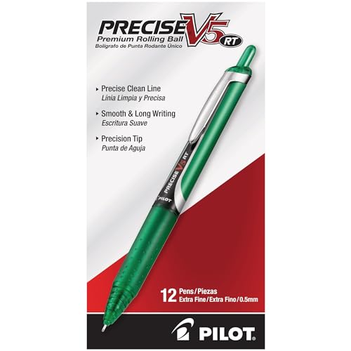 Pilot, Precise V5 RT Refillable & Retractable Rolling Ball Pens, Extra Fine Point 0.5 mm, Assorted Colors, Pack of 12
