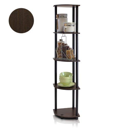 Furinno Turn-N-Tube 5 Tier Corner Display Rack Multipurpose Shelving Unit, 1-Pack, Espresso/Black