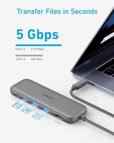 Anker 332 USB-C Hub (5-in-1) with 4K HDMI Display, 5Gbps - and 2 5Gbps USB-A Data Ports and for MacBook Pro, MacBook Air, Dell XPS, Lenovo Thinkpad, HP Laptops and More