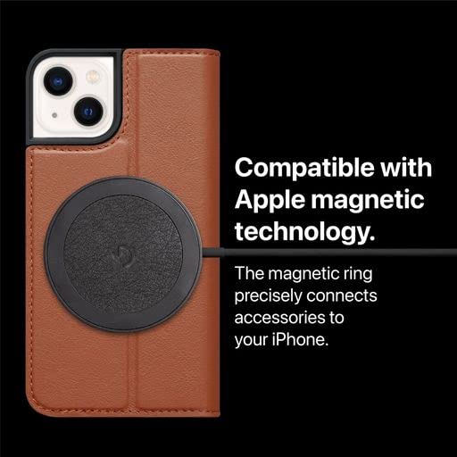 DECODED Wallet Case - iPhone 13 Mini - Tested by Apple - Phone Case with Card Holder - Flip Cover European Leather - Light Brown