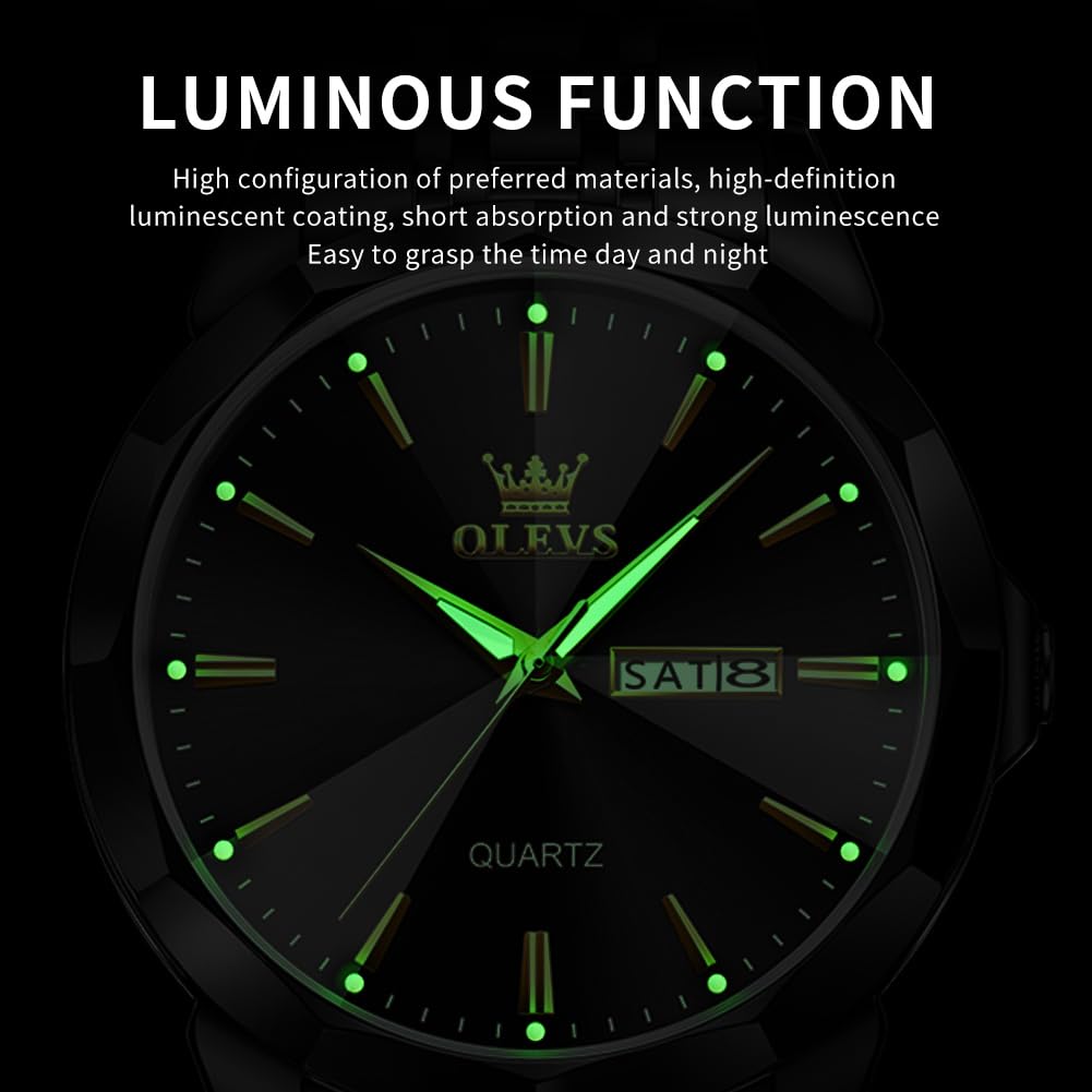 OLEVS Watch for Men Diamond Business Dress Analog Quartz Stainless Steel Waterproof Luminous Date Two Tone Luxury Casual Wrist Watch