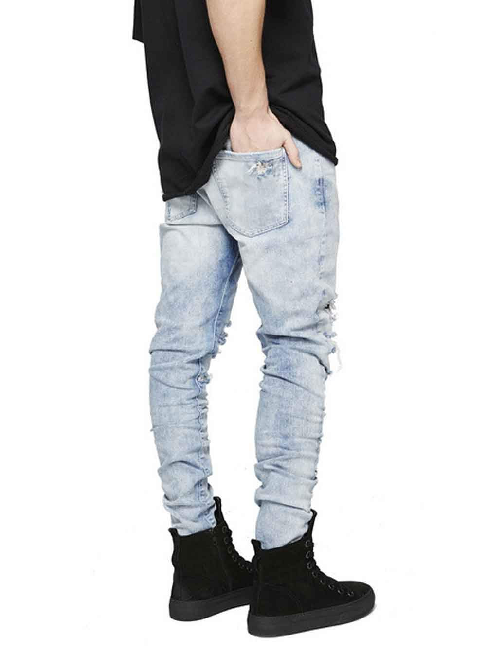 HUNGSON Men's Slim Fit Stretch Jeans Ripped Skinny Jeans for Men, Distressed Straight Leg Fashion Comfort Flex Waist Pants