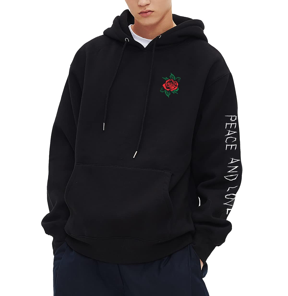 Rose Embroidered Hoodie For Men Women Long Sleeve Letters Printed Hip Hop Hoodie Hooded Sweatshirt