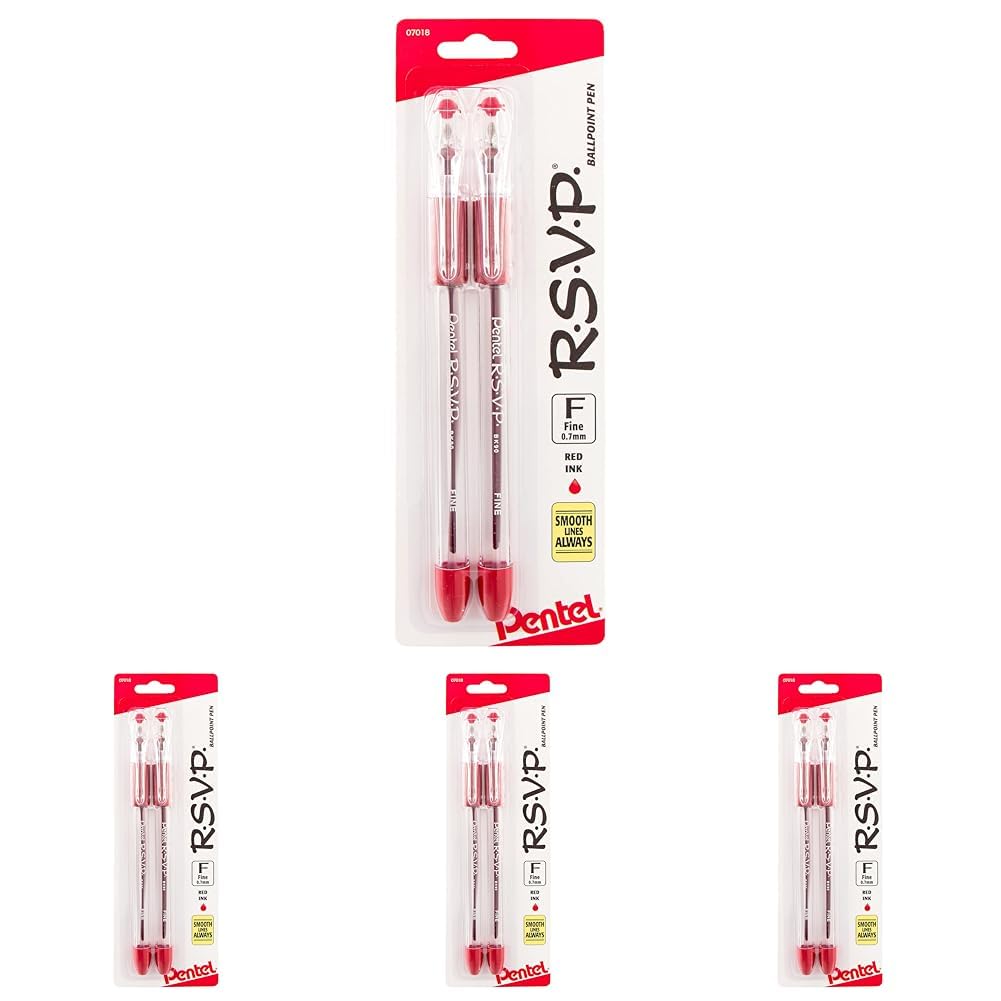 Pentel RSVP Ballpoint Pen, Fine Line, (0.7mm), Black Ink, Pack of 2 (BK90BP2A)
