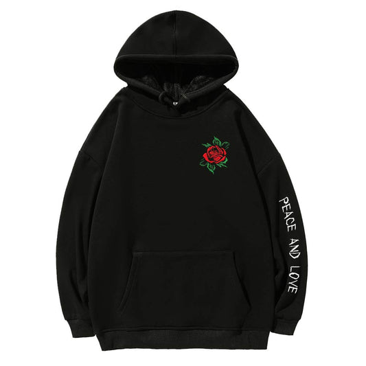 Rose Embroidered Hoodie For Men Women Long Sleeve Letters Printed Hip Hop Hoodie Hooded Sweatshirt