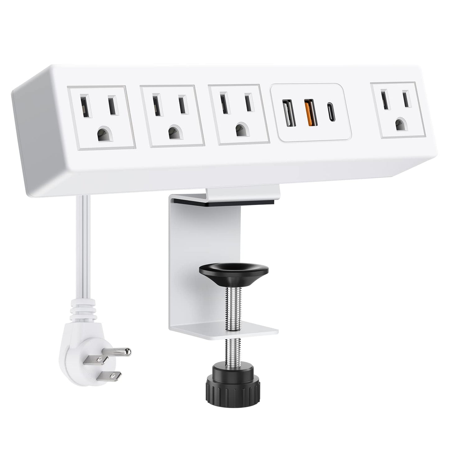 CCCEI Desk Clamp Power Strip with USB-A and USB-C Ports, Desktop Mount Surge Protector 1200J, Widely Spaced Desk Outlet Station, Fast Charging, 6 FT Flat Plug, Fit 1.9 inch Tabletop Edge. (Black)