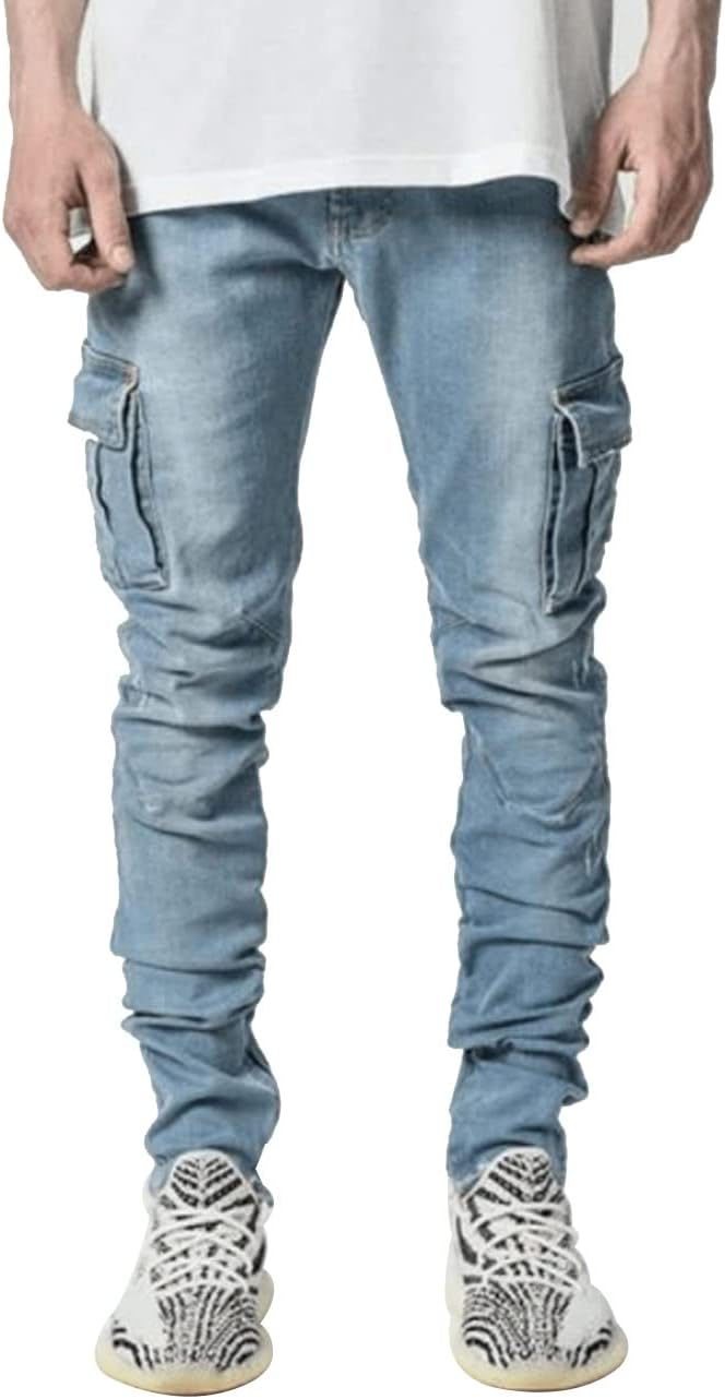 HUNGSON Men's Slim Fit Stretch Jeans Ripped Skinny Jeans for Men, Distressed Straight Leg Fashion Comfort Flex Waist Pants