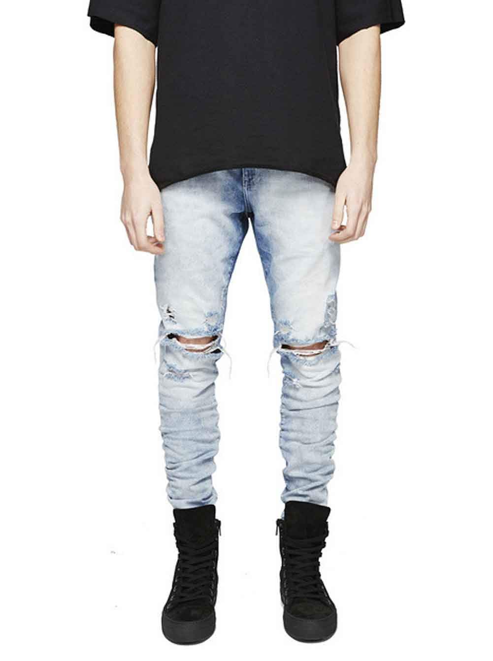 HUNGSON Men's Slim Fit Stretch Jeans Ripped Skinny Jeans for Men, Distressed Straight Leg Fashion Comfort Flex Waist Pants