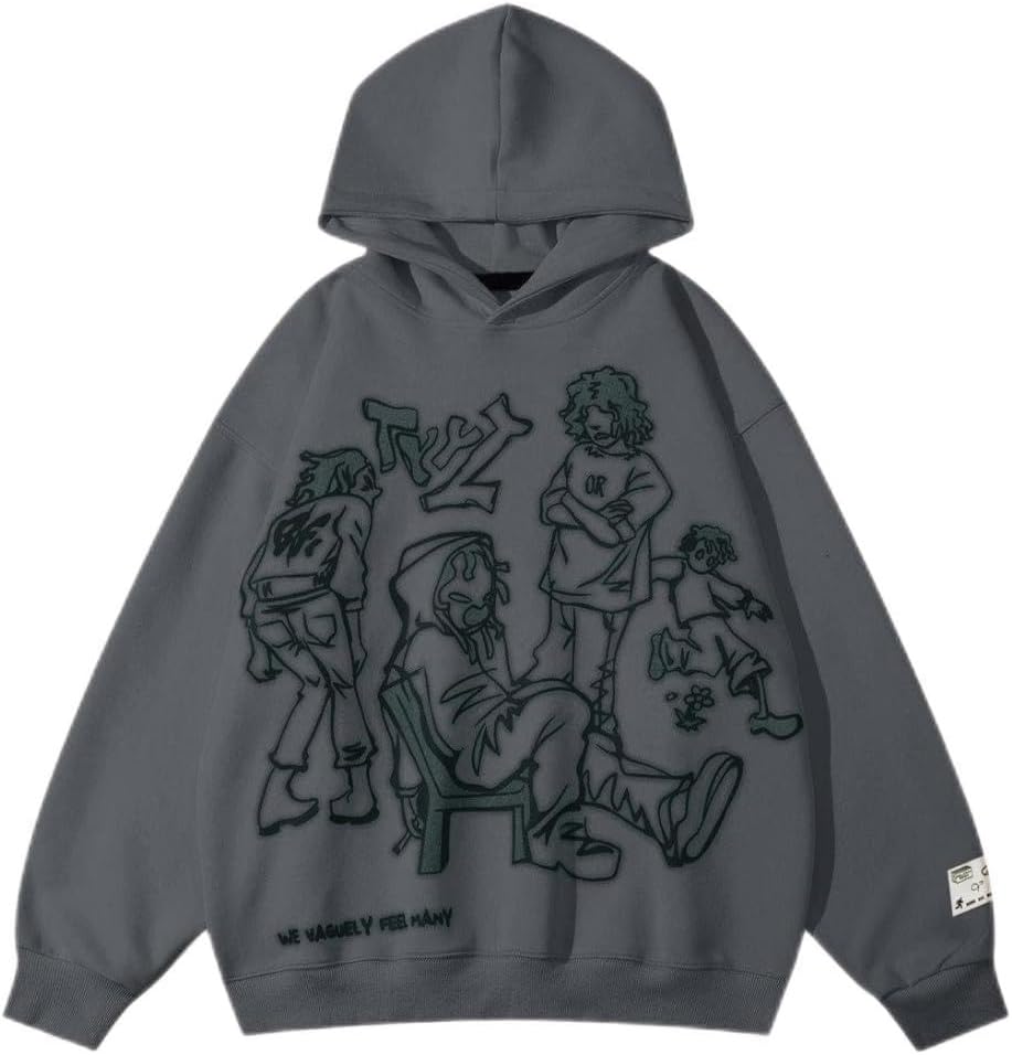 Aelfric Eden Mens Graphic Oversized Hoodie Cartoon Character Print Streetwear Casual hoodies y2k Hooded Sweatshirt