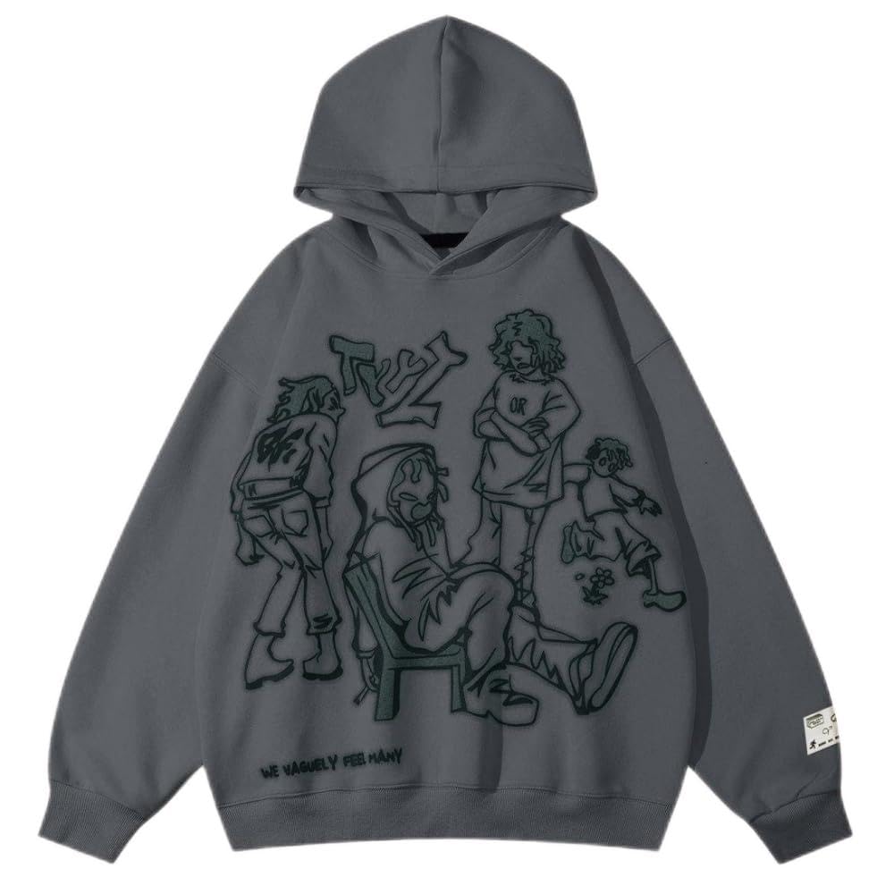 Aelfric Eden Mens Graphic Oversized Hoodie Cartoon Character Print Streetwear Casual hoodies y2k Hooded Sweatshirt