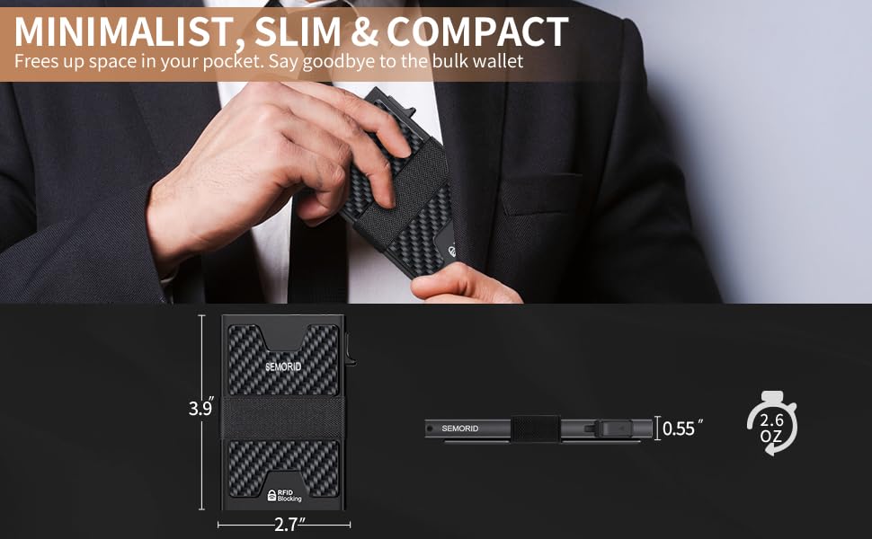 Slim Aluminum Card Holder Wallet for Men, Durable Expandable Backplate, RFID Blocking Minimalist Metal Pop Up Wallet, Holds 12+ Cards Plus Cash (Black)