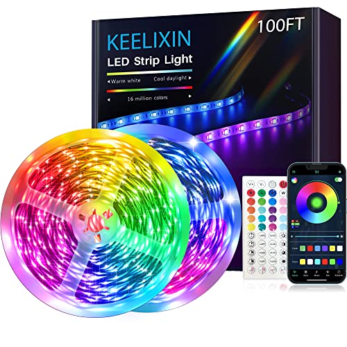 KEELIXIN 65.6ft LED Lights for Bedroom, Music Sync RGB LED Strip Lights with APP & Remote Control, Luces LED para Cuarto, Bluetooth LED Lights for Room, Home Decoration