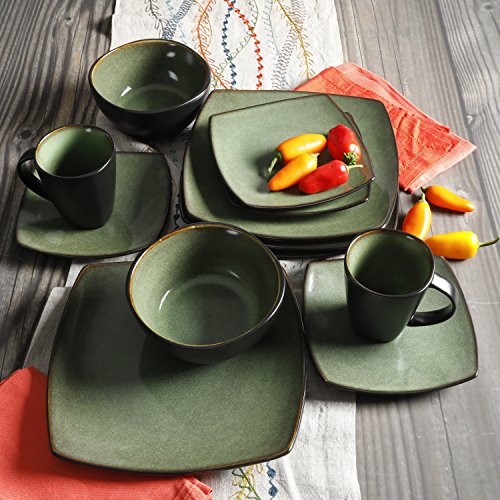 Gibson Soho Lounge Square Reactive Glaze Dinnerware Set, Red, Service for 4 (16pcs)