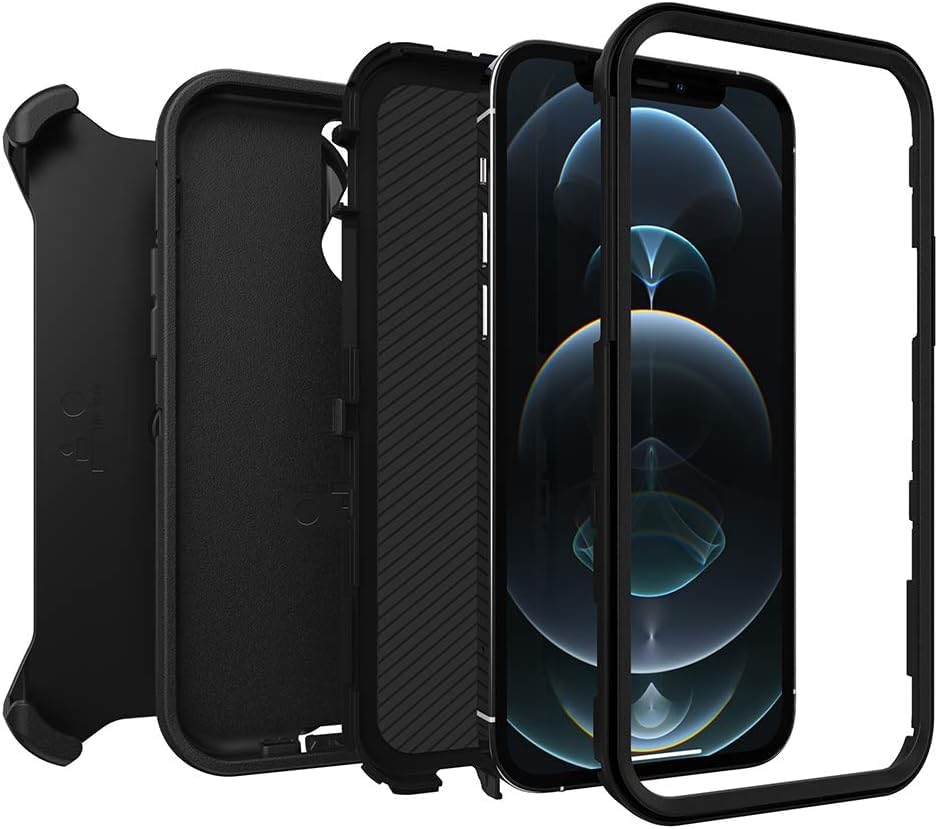 OtterBox iPhone 12 & iPhone 12 Pro Defender Series Case - Black, Rugged & Durable, with Port Protection, Includes Holster Clip Kickstand