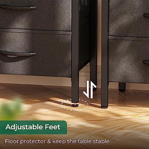 Huuger Nightstand with Charging Station, Side Table with Fabric Drawers, End Table with Open Shelf, Bedside Table with USB Ports and Outlets, Night Stand for Bedroom, Rustic Brown and Black