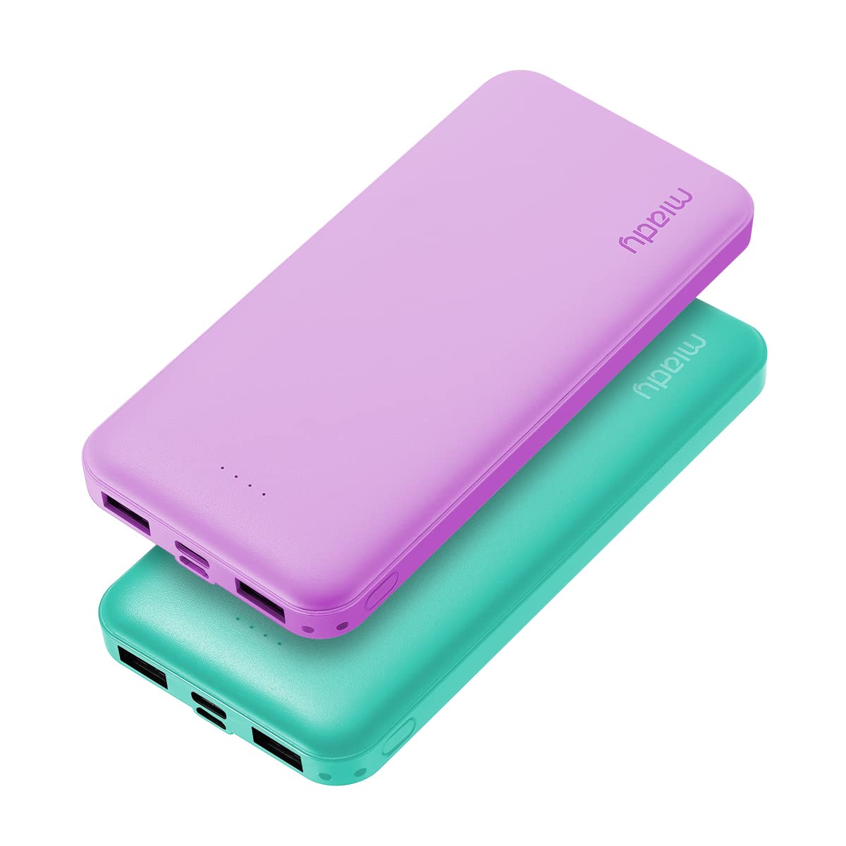 Miady 2-Pack 10000mAh Dual USB Portable Charger, USB-C Fast Charging Power Bank, Backup Charger for iPhone 15/14/13, Galaxy S23/22, Pixel and etc