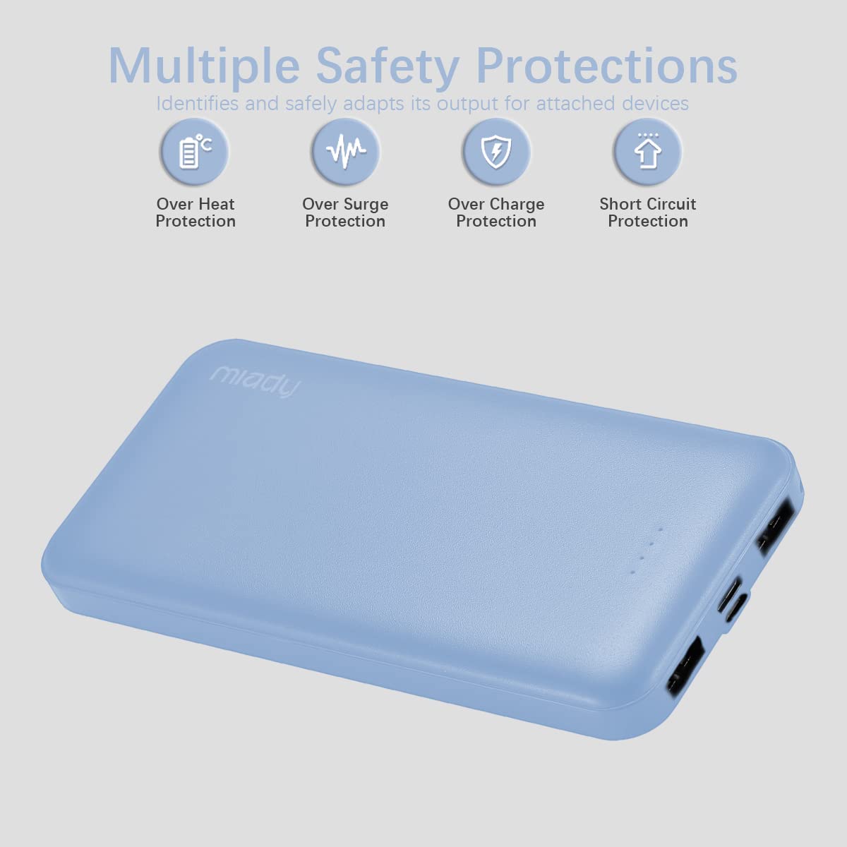 Miady 2-Pack 10000mAh Dual USB Portable Charger, USB-C Fast Charging Power Bank, Backup Charger for iPhone 15/14/13, Galaxy S23/22, Pixel and etc