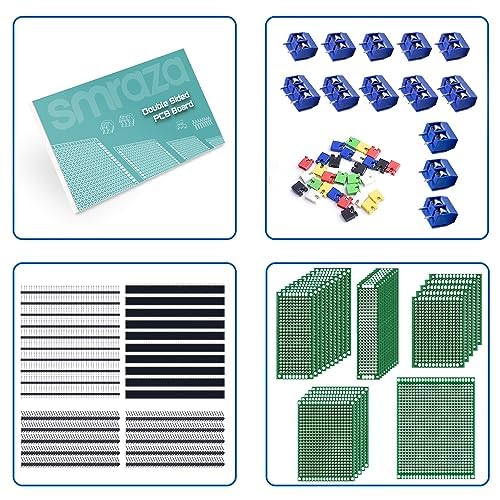 104pcs Double Sided PCB Board Kit, Prototype Boards for DIY Soldering and Electronic Project Circuit Boards Compatible with Arduino Kits, 30PCS 40 Pin 2.54mm Male and Female Header Connector