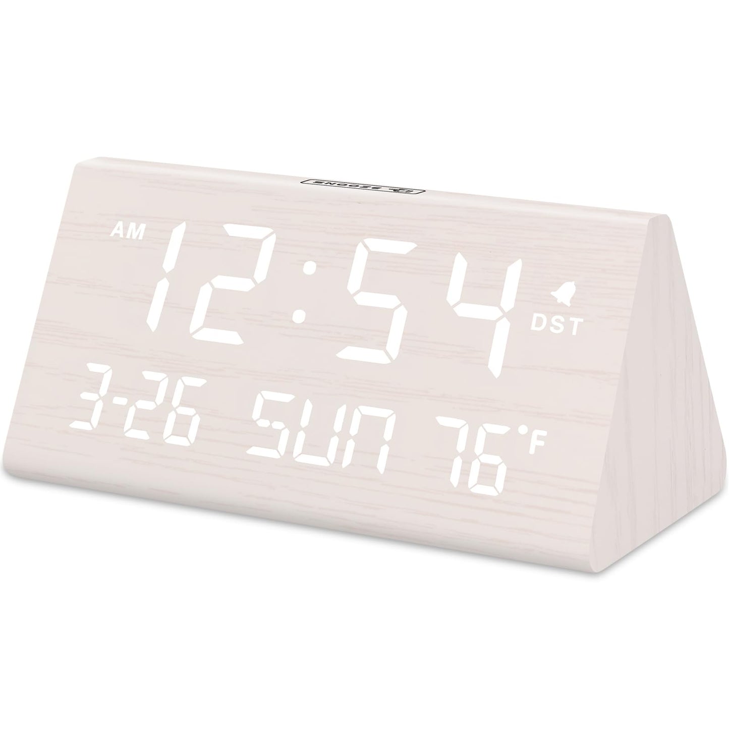 DreamSky Digital Alarm Clocks for Bedrooms - Wooden Desk Clock with Date, Day of Week, USB Port, Temperature, Dimmer for Bedside Table, Living Room, Office, Adjustable Volume, Auto DST, Wood Decor