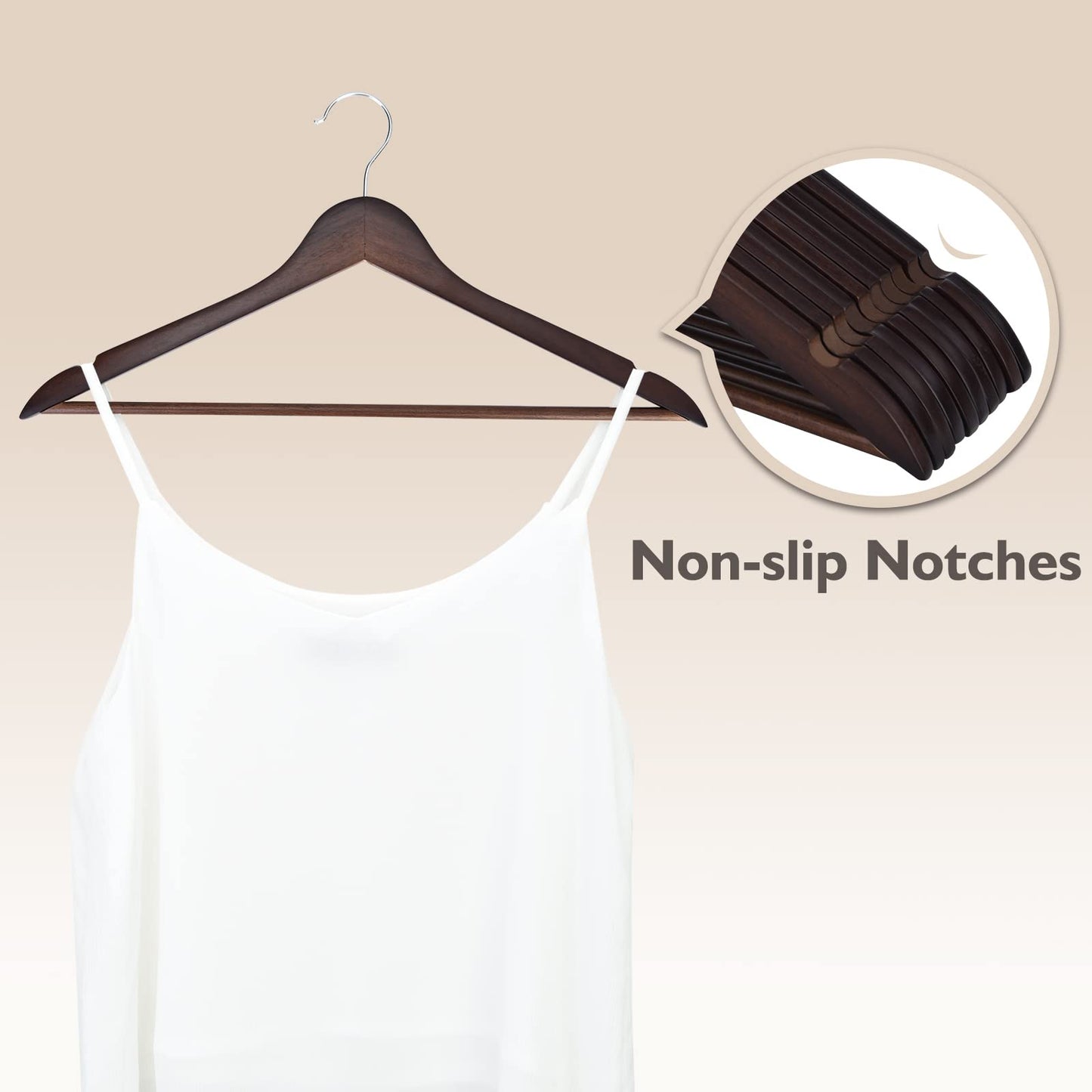 Wood Hangers 30 Pack, Non-Slip Wooden Hangers with 360° Swivel Hook & Notches, Slim Coat Hangers for Shirt, Suit, Jacket, Dress, Natural