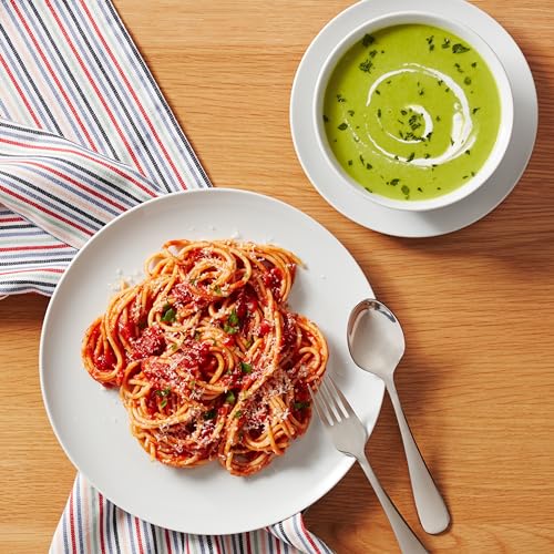 Amazon Basics 18-Piece Kitchen Dinnerware Set, Plates, Dishes, Bowls, Service for 6, White Porcelain Coupe