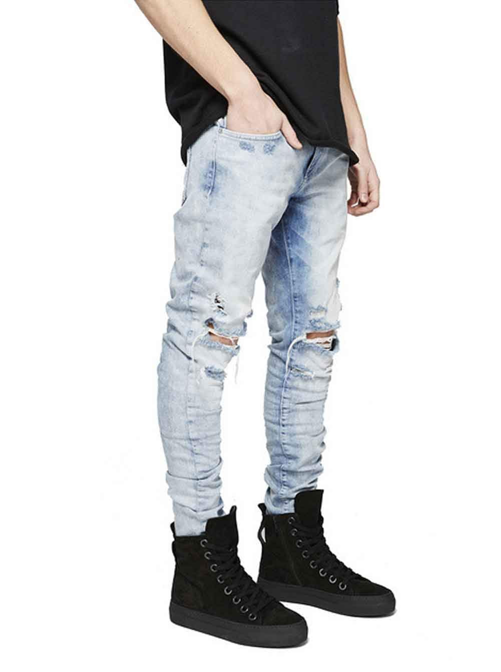 HUNGSON Men's Slim Fit Stretch Jeans Ripped Skinny Jeans for Men, Distressed Straight Leg Fashion Comfort Flex Waist Pants