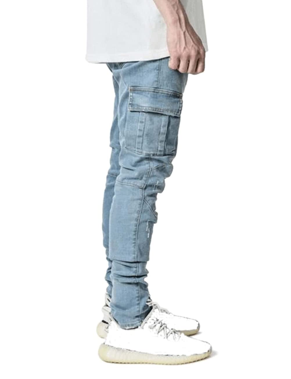 HUNGSON Men's Slim Fit Stretch Jeans Ripped Skinny Jeans for Men, Distressed Straight Leg Fashion Comfort Flex Waist Pants