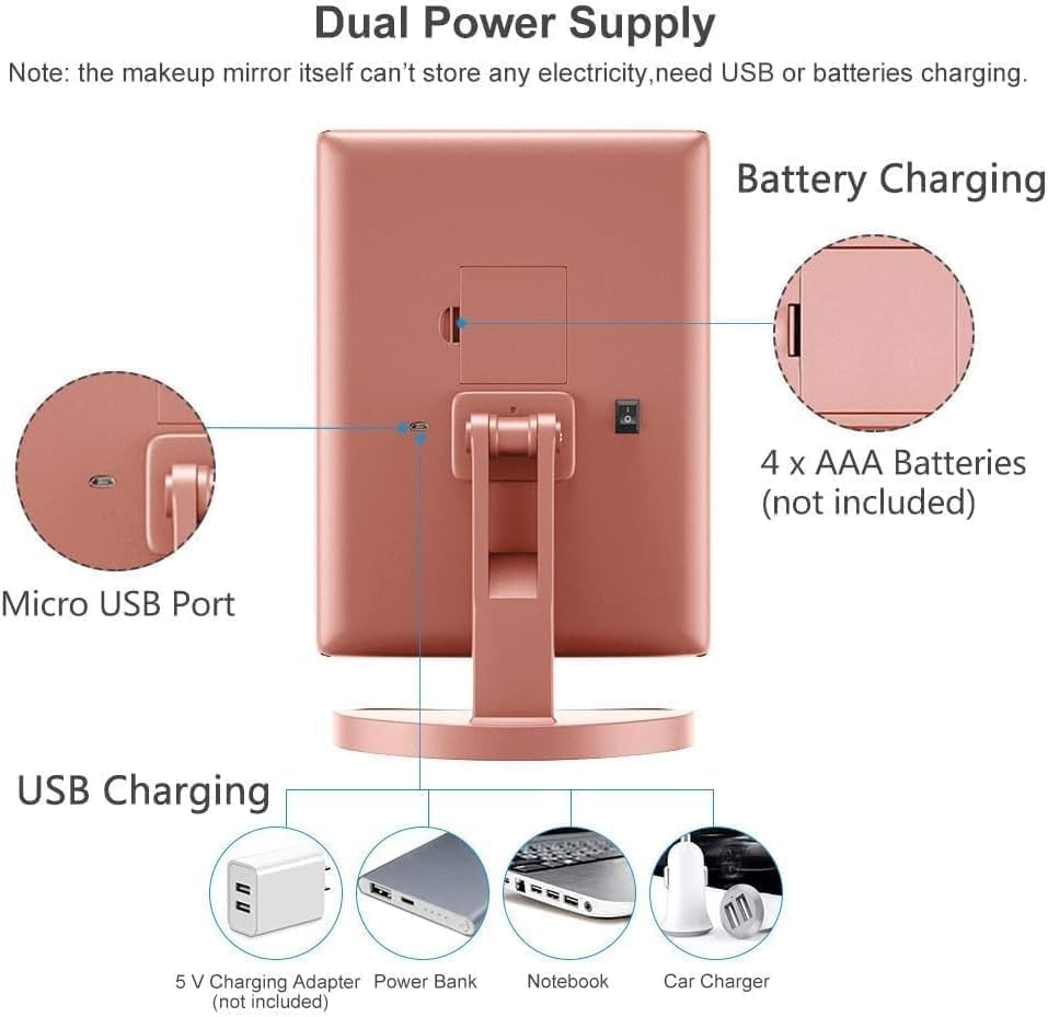 WEILY Makeup Mirror with 21 LED Lights,Two Power Supply Modes, Adjustable Touch Screen and 1x/2x/3x Magnification Tri-Fold Vanity Mirror,Chargeable Travel Cosmetic Mirror for Desktop(White)