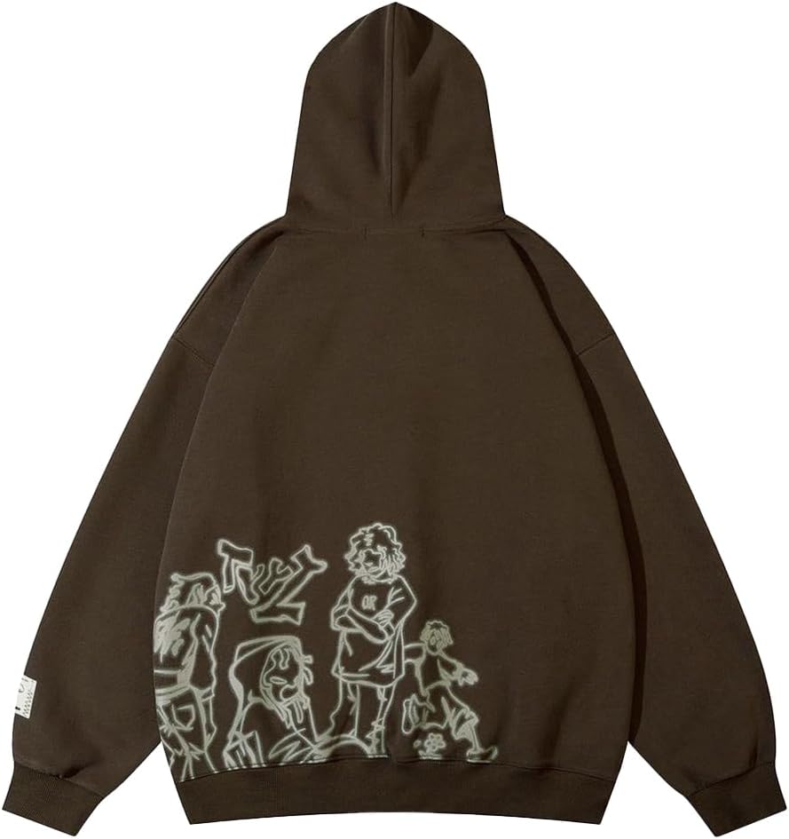 Aelfric Eden Mens Graphic Oversized Hoodie Cartoon Character Print Streetwear Casual hoodies y2k Hooded Sweatshirt