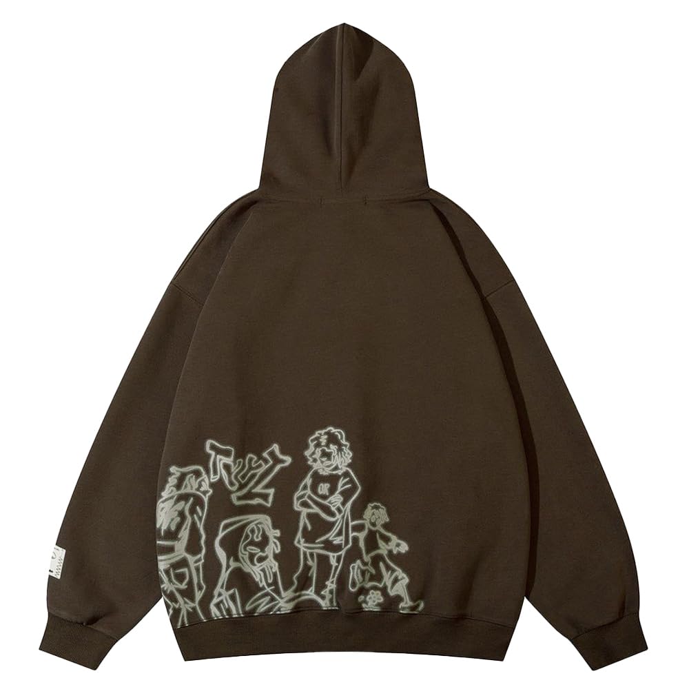 Aelfric Eden Mens Graphic Oversized Hoodie Cartoon Character Print Streetwear Casual hoodies y2k Hooded Sweatshirt