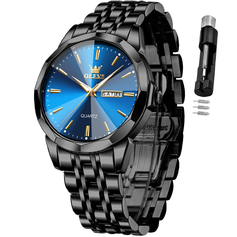 OLEVS Watch for Men Diamond Business Dress Analog Quartz Stainless Steel Waterproof Luminous Date Two Tone Luxury Casual Wrist Watch