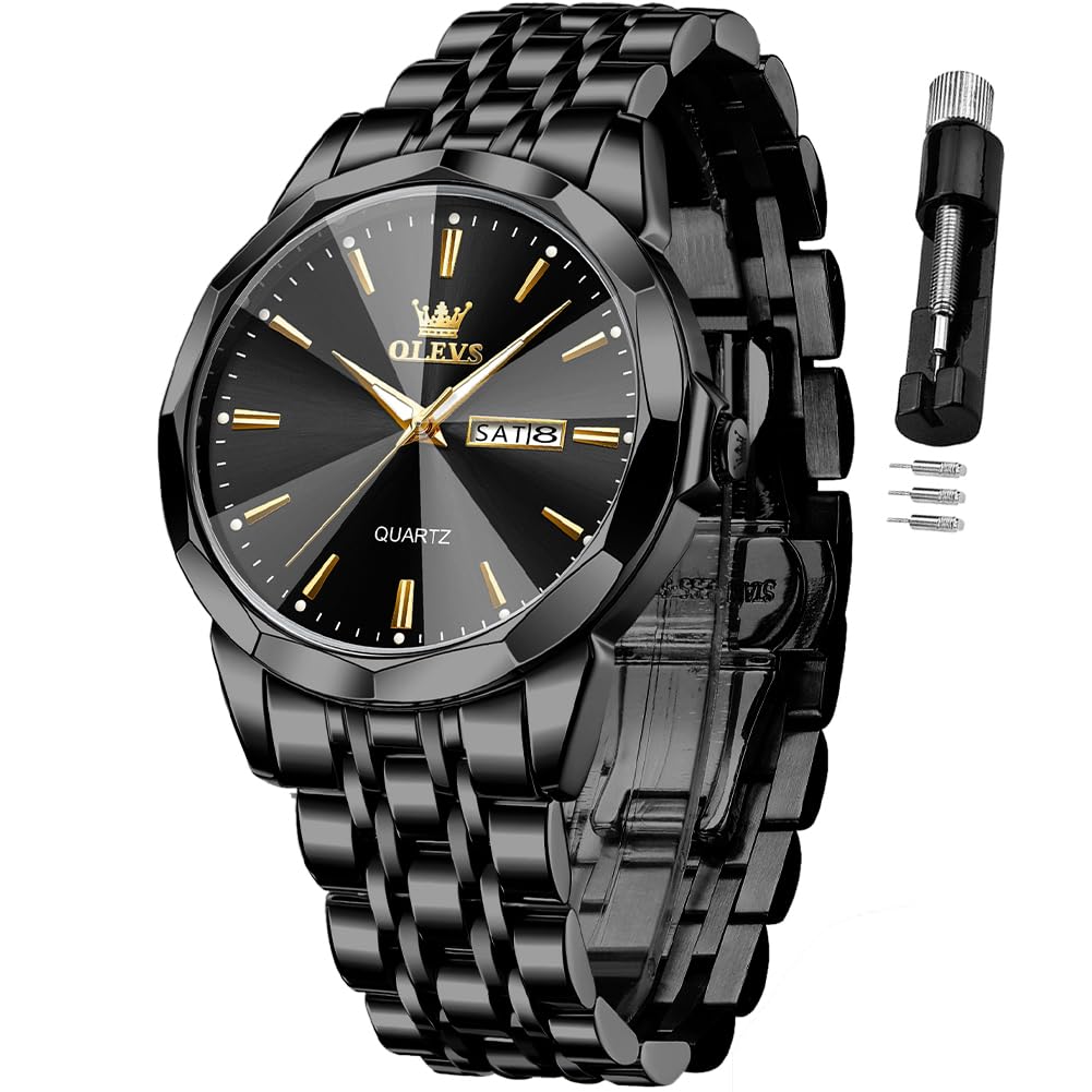 OLEVS Watch for Men Diamond Business Dress Analog Quartz Stainless Steel Waterproof Luminous Date Two Tone Luxury Casual Wrist Watch